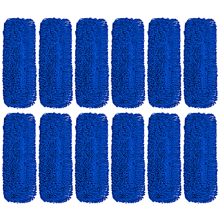 Gritt Commercial Microfiber Looped Dust Mop Pad Head, 24", Blue, Pack Of 12 Pad Heads