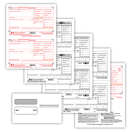 ComplyRight™ W-2 Tax Forms Set, 8-Part, 2-Up, Copies A, B, C, D, 8-1/2" x 11", Pack Of 100 Forms And Envelopes