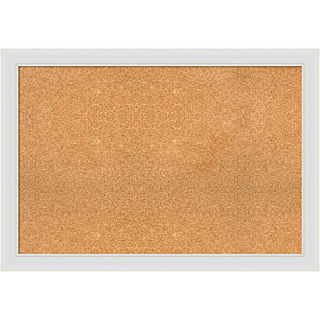 Amanti Art Rectangular Non-Magnetic Cork Bulletin Board, Natural, 40” x 28”, Flair Soft White Plastic Frame