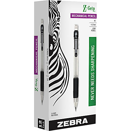 Zebra® Pen Z-Grip® Mechanical Pencils, Pack Of 12, Medium Point, 0.7 mm, Clear/Black Barrel