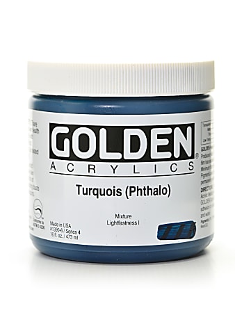 Golden Heavy Body Acrylic Paint, 16 Oz, Turquoise (Phthalo)