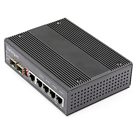 StarTech.com Industrial 5 Port Gigabit Ethernet Switch w/4 PoE RJ45 +2 SFP Slots 30W 802.3at PoE+ 1 - IES1G52UP12V