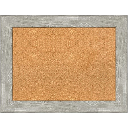 Amanti Art Rectangular Non-Magnetic Cork Bulletin Board, Natural, 34” x 26”, Dove Graywash Plastic Frame