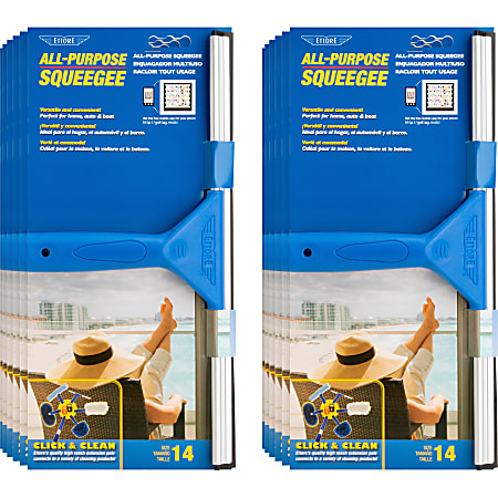 Ettore All-purpose Squeegee, Rubber Blade, Plastic Handle, 1.5"H x 14"W x 14"L, Lightweight, Streak-free, Blue, 12 / Carton
