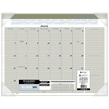 AT-A-GLANCE® Executive Monthly Desk Pad Calendar, 22" x 17", 30% Recycled, White, January to December 2018 (HT1500-18)
