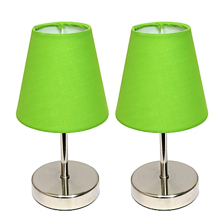 Simple Designs Sand Nickel Mini Basic Table Lamp Set with Green Fabric Shades