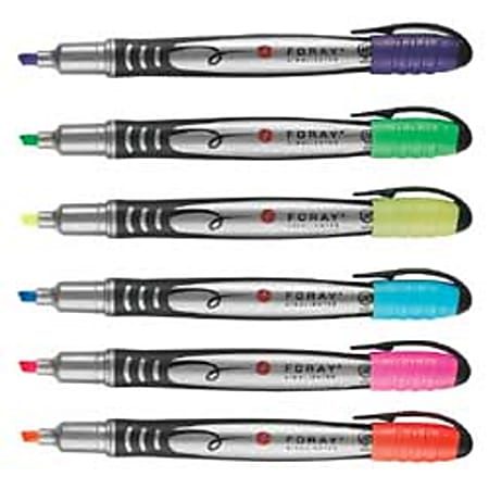FORAY® Pen-Style Contoured-Grip Highlighters, Assorted Colors, Pack Of 12