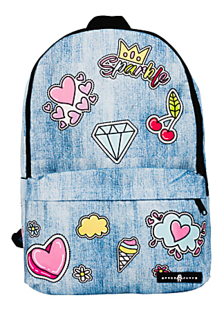 Space Junk Backpack With 15" Laptop Pocket, Denim Patches