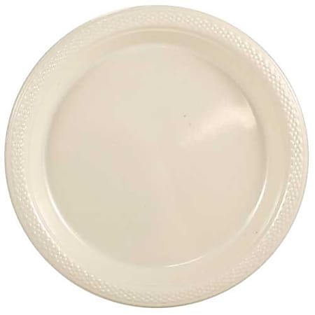 JAM PAPER Round Plastic Party Plates, Medium, 9 inch, Ivory, 20/Pack 