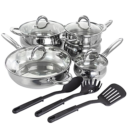 Gibson Home Ancona 12-Piece Stainless Steel Cookware Set, Silver