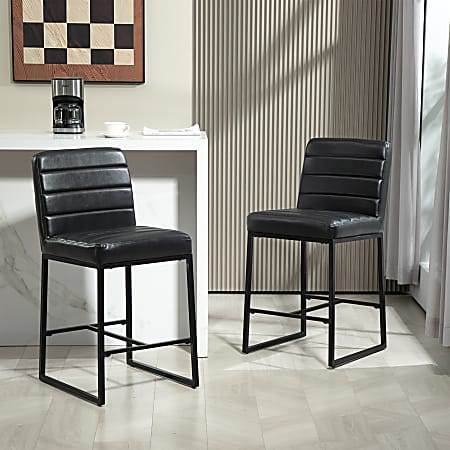 Glamour Home Belisario Faux Leather Counter Height Stools With Backs, Black, Set Of 2 Stools