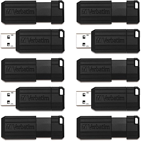 Verbatim® PinStripe USB Flash Drive, 32GB, Black, Pack Of 10