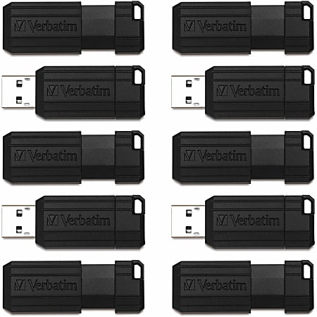 Verbatim® PinStripe USB Flash Drive, 32GB, Black, Pack Of 10