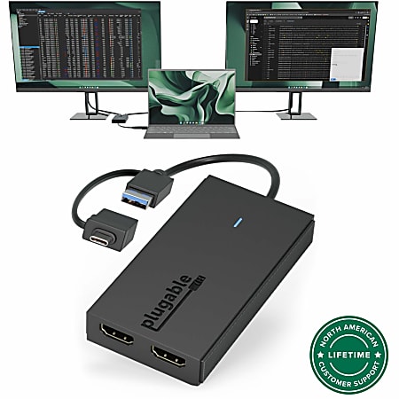 Plugable USB 3.0 or USB C to HDMI Adapter for Dual Monitors, Universal Video Graphics Adapter for Mac and Windows, Thunderbolt 3 / 4, USB 3.0 or USB-C