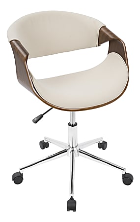 LumiSource Curvo Mid-Century Modern Mid-Back Chair, Cream/Walnut/Silver