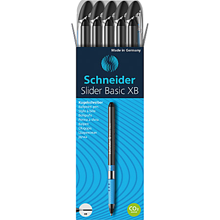 Schneider Slider Basic XB Ballpoint Pens, Extra-Bold Point, 1.4 mm, Black Barrels, Black Ink, Pack Of 10 Pens