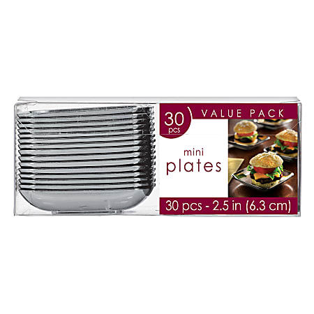 Amscan Square Mini Plastic Plates 2 12 Silver Pack Of 60 Plates Office Depot