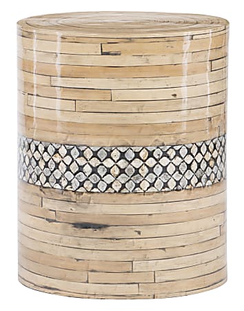 Linon Paziah Bamboo Drum Table, 18-1/8"H x 15"W x 15"D, Natural/Black