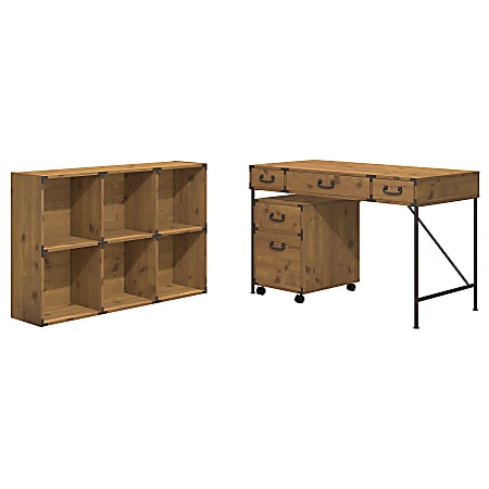 kathy ireland® Home by Bush Furniture Ironworks Writing Desk And 2 Drawer Mobile Pedestal, 48"W, Coastal Cherry, Standard Delivery