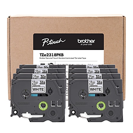 Brother® P-Touch Label Maker Tape, Black/White, Pack Of 8 Rolls