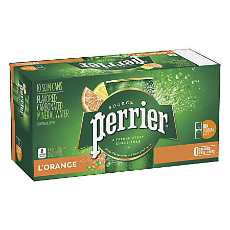Perrier Sparkling Mineral Water, L'Orange/Lemon Orange, 8.45 Oz, Pack Of 10