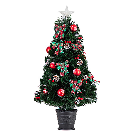 Nearly Natural 36”H Pre-Lit Fiber Optic Cosmopolitan Star Topped Artificial Christmas Tree With Decorative Planter, 36”H x 17”W x 17”D, Green