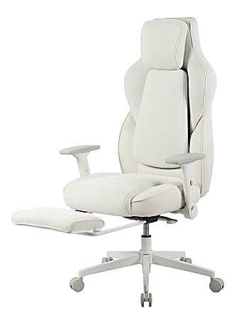 RS Gaming™ Saphira Ergonomic Fabric/Vegan Leather High-Back Gaming Chair With Footrest, Warm White, BIFMA Compliant