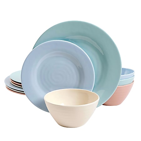 Gibson Home Brist Pastels 12-Piece Dinnerware Set, Assorted Colors