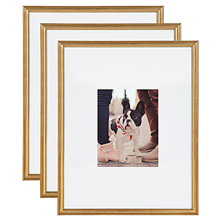 Kate And Laurel Adlynn Wall Picture Frame Set, 21” x 17" With Mat, Gold, Set Of 3