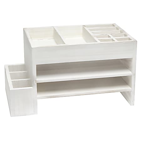 Elegant Designs Home Office Tiered Desk Organizer With Storage Cubbies And Letter Tray, 8-1/2"H x 15-1/2"W x 9"D, White Wash