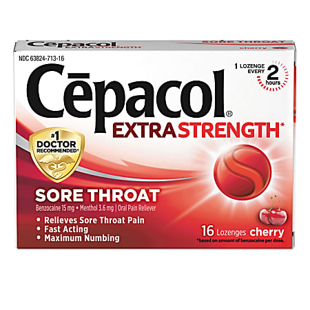 Cepacol® Extra Strength Sore Throat Lozenge, Cherry, 16/Box, 24 Boxes/Carton
