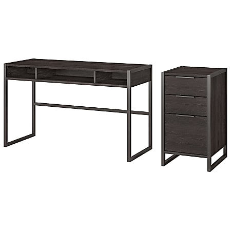 kathy ireland® Office by Bush Business Furniture Atria 48"W Writing Desk With 3 Drawer File Cabinet, Charcoal Gray, Standard Delivery
