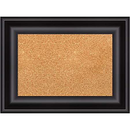 Amanti Art Rectangular Non-Magnetic Cork Bulletin Board, Natural, 24” x 18”, Grand Black Plastic Frame