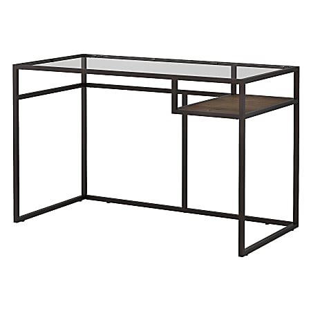 Bush Furniture Anthropology 48"W Glass Top Writing Desk With Shelf, Rustic Brown Embossed, Standard Delivery