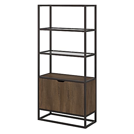 Bush Business Furniture Anthropology 65"H 5-Shelf Bookcase With Doors, Rustic Brown Embossed, Standard Delivery