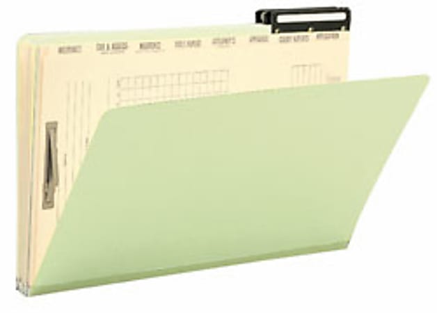 Smead® Mortgage Pressboard Folders, 2/5 Cut, Legal Size, 100% Recycled, Green/Manila, Pack Of 10