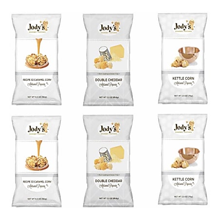Jody's Popcorn Best Sellers Variety Popcorn, 2.2 Oz, Pack Of 6 Bags