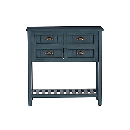 Linon Blaney Wood Beadboard Console Table, 32-1/2”H x 31-3/4”W x 13-7/8”D, Antique Navy