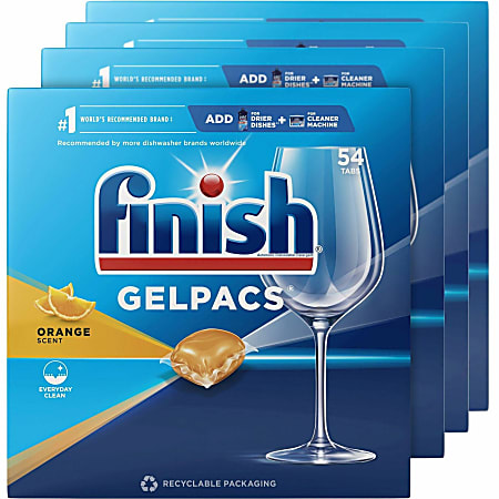 Finish All-n-1 Detergent Gelpacs, 1.3 Oz, Orange Scent, 54 Gelpacs Per Box, Carton Of 4 Boxes