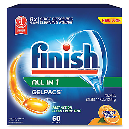 Finish All-n-1 Detergent Gelpacs - 1.3 fl oz (0 quart) - Orange Scent - 54 / Box - 2 / Carton - Orange
