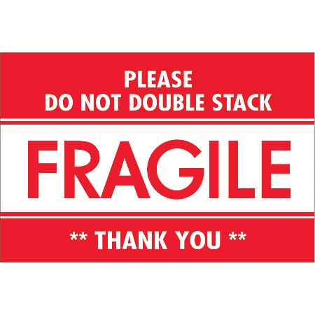 Tape Logic® Preprinted Labels, DL2158, Do Not Double Stack, Rectangle, 2" x 3", Red/White, Roll Of 500