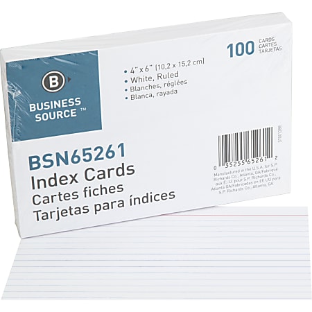 Business Source Ruled Index Cards - 6" Width x 4" Length - 100 / Pack