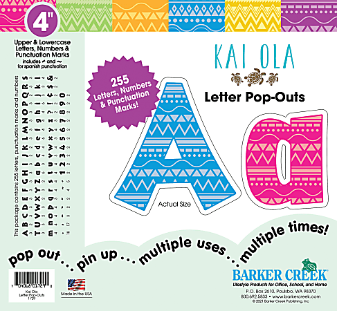 Barker Creek® Letter Pop-Outs, 4", Kai Ola, Set Of 255