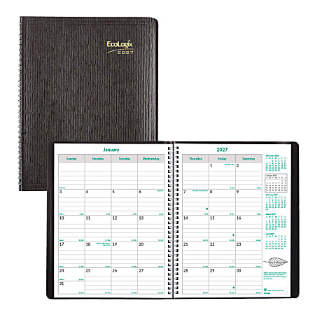 2026-2028 Brownline 14-Month EcoLogix Monthly Planner, 11" x 8-1/2", 100% Recycled, Black, December 2026 To January 2028, CB435W.BLK, Total Qty 1