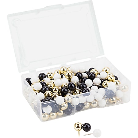 U Brands® Sphere Push Pins, Black, White and Gold, 200-Count (3084U06-24) - 0.44" Shank - 0.38" Head - 0.4" Length x 0.4" Width - 200 / Pack - Assorted - Steel, Plastic, Plastic