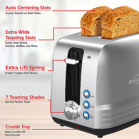 Brentwood Select Extra Wide 4 Slot Stainless Steel Toaster Silver - Office  Depot