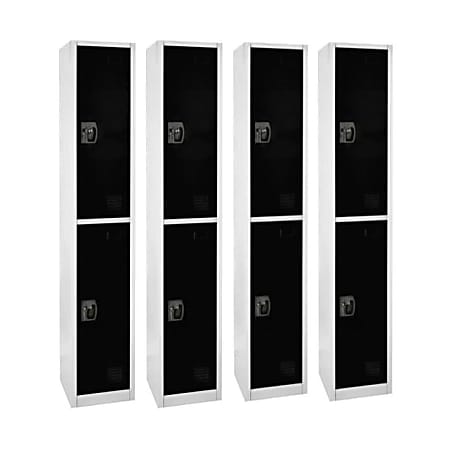 Alpine 2-Tier Steel Lockers, 72”H x 12”W x 12”D, Black, Set Of 4 Lockers