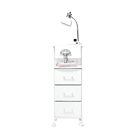 Dormify Sutton Charging 3-Drawer Cart on Wheels, Clear