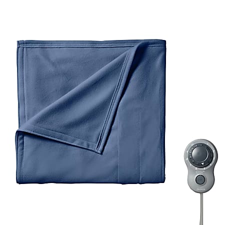 Sunbeam Twin-Size Electric Fleece Heated Blanket, 62” x 84”, Blue