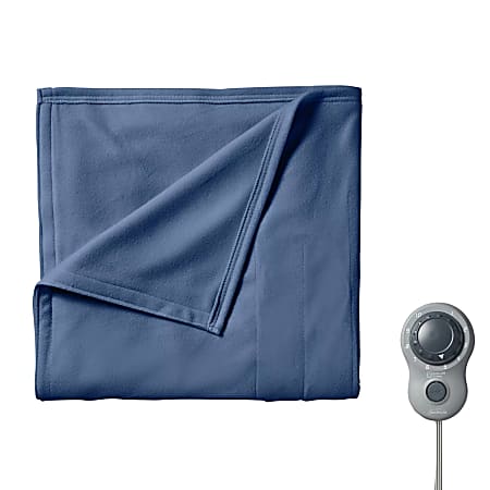 Sunbeam Twin Size Electric Fleece Heated Blanket 62 x 84 Blue